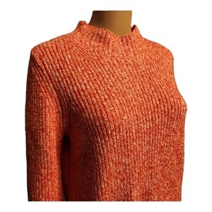 Loft Mock Neck Ribbed Red and White Sweater Size M